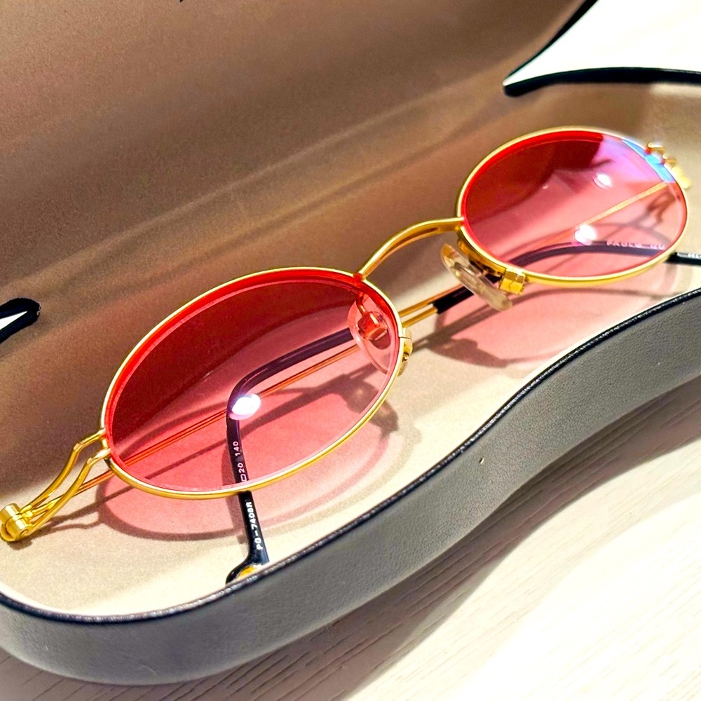 VERY RARE Authentic Gucci Coogi Brand Name Gold Metal Frame Pink Tint Sunglasses